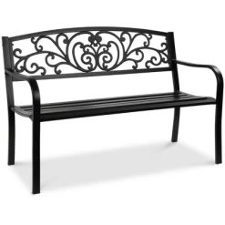 Best Choice Products Outdoor Steel Bench Garden Patio Porch Furniture W/ Floral Design Backrest, Slatted Seat -Outdoor Garden GUEST 28f48162 8691 4afb 942f bc2f7aaa24a4