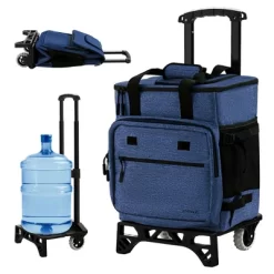 Costway 50-Can 3-in-1 Insulated Rolling Cooler With Adjustable Handle & Bottom Plate Blue/Grey -Outdoor Garden GUEST 2943366c 5ade 41fd 9d15 93a6a7c9a5d8
