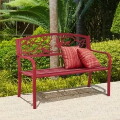 Costway Patio Garden Bench Park Yard Outdoor Furniture Cast Iron Porch Chair Red -Outdoor Garden GUEST 2a09bd49 d5d4 407a b8fb b5b4689cc2fe