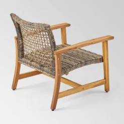 Breakwater 5pc Wood & Wicker Patio Chat Set With Fire Pit - Natural/Gray/Brown - Christopher Knight Home -Outdoor Garden GUEST 2a451d78 9254 458b 9507 f8dd4ae84387