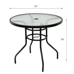 Costway 32'' Patio Round Table Tempered Glass Steel Frame Outdoor Pool Yard Garden