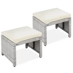 Best Choice Products Set Of 2 Multipurpose Patio Wicker Ottomans W/ Removable Cushions, Steel Frame -Outdoor Garden GUEST 2b287d5e 6c23 4006 bb76 c92596edbe1b