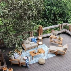 Cambridge Casual Caterina Teak Outdoor Patio Ottoman With Cushion -Outdoor Garden GUEST 2cbe96b4 2b9e 4a0a 95e8 346ffb463608