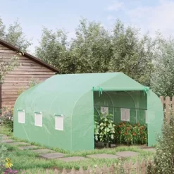 Outsunny 12' X 10' X 7' Outdoor Walk-In Tunnel Greenhouse Hot House With Roll-up Windows, Zippered Door, PE Cover, Green