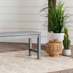 Ravenscroft Modern Boho Acacia Wood Slat Top Outdoor Dining Bench - Gray Wash - Saracina Home -Outdoor Garden GUEST 2dd133d4 c68e 4083 9552 2ac421e62e53