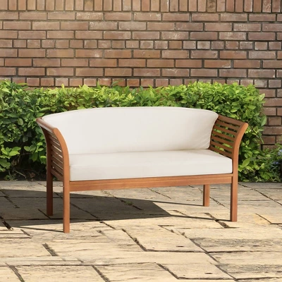 Stamford Eucalyptus Wood Outdoor Bench With Cushions - Natural - Alaterre Furniture 1 Stamford Eucalyptus Wood Outdoor Bench With Cushions - Natural - Alaterre Furniture