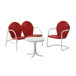 Griffith 3pc Outdoor Conversation Set With Loveseat, Armchair And Accent Table - Bright Red - Crosley -Outdoor Garden GUEST 2ed088ae 994f 4a6a 9ba4 57051a7e8c6f
