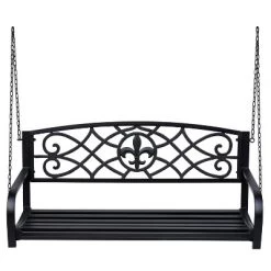 Outsunny Steel Hanging Porch Swing, Fleur-de-Lis Design Outdoor Swing Seat Bench With Chains For The Yard, Deck, & Backyard, 485 LBS Weight Capacity -Outdoor Garden GUEST 2f5c0db2 37ff 45fa bfec eef6a50378b9