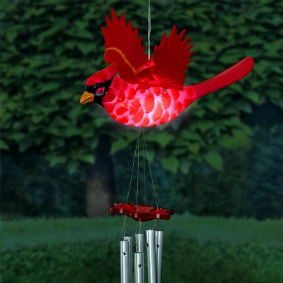 9.25" Plastic And Metal Solar Cardinal Fluttering Wings Wind Chime Red - Exhart 1 9.25" Plastic And Metal Solar Cardinal Fluttering Wings Wind Chime Red - Exhart