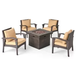 Keana 5pc Faux Rattan Club Chair & Fire Pit Chat Set - Christopher Knight Home -Outdoor Garden GUEST 3085d097 9d87 40f2 9ed7 b9f2c98d20bc
