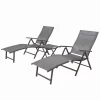 3pc Outdoor Set With Aluminum Adjustable Chaise Lounge & Table Set - Black/Gray - Crestlive Products