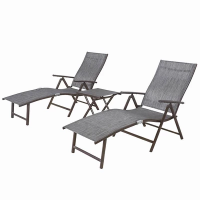 3pc Outdoor Set With Aluminum Adjustable Chaise Lounge & Table Set - Black/Gray - Crestlive Products 1 3pc Outdoor Set With Aluminum Adjustable Chaise Lounge & Table Set - Black/Gray - Crestlive Products