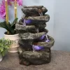Sunnydaze Decor Sunnydaze Indoor Home Office Relaxing 6-Tiered Stone Falls Tabletop Water Fountain With LED Lights - 15"