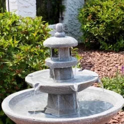 Sunnydaze Decor Sunnydaze 40"H Electric Polyresin 2-Tiered Pagoda Outdoor Water Fountain With LED Light -Outdoor Garden GUEST 31240582 99f9 433e a0f5 85e089b69c88