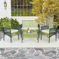 Costway 4PCS/8PCS Patio Round Wicker Conversation Set With Cushions Tempered Glass Side Table -Outdoor Garden GUEST 314200a5 08f8 44f2 8a8b b9cd06a20ec1