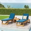 Kyoto 3pc Outdoor Acacia Wood Chaise Lounge Set With Cushions - Teak/Blue - Christopher Knight Home