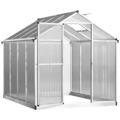 Outsunny Walk-In Polycarbonate Greenhouse With Roof Vent For Ventilation & Rain Gutter, Hobby Greenhouse For Winter -Outdoor Garden GUEST 31b00112 4e3a 45b7 9eaa 83a76174a9fc