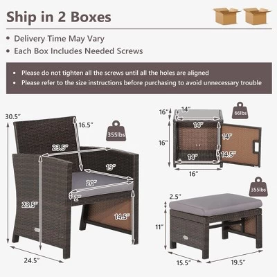 Costway 5PCS Patio Rattan Furniture Set Ottoman Cushioned W/Cover Space Saving Off White/Gray/Red/Turquoise 3 Costway 5PCS Patio Rattan Furniture Set Ottoman Cushioned W/Cover Space Saving Off White/Gray/Red/Turquoise - Image 3