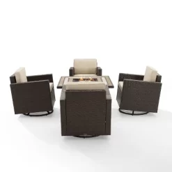 Palm Harbor 5pc Outdoor Wicker Conversation Set With Fire Table - Sand - Crosley -Outdoor Garden GUEST 32bbcf5b d40a 4c38 b21f f4cbc7eab040