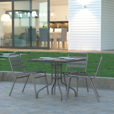 Emma And Oliver 31.5" Square Tempered Glass Metal Table With Smooth Ripple Design Top 1 Emma And Oliver 31.5" Square Tempered Glass Metal Table With Smooth Ripple Design Top