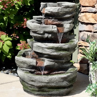 Sunnydaze Decor Sunnydaze 31"H Electric Polyresin And Fiberglass Lighted Cobblestone Waterfall Outdoor Water Fountain With LED Lights 1 Sunnydaze Decor Sunnydaze 31"H Electric Polyresin And Fiberglass Lighted Cobblestone Waterfall Outdoor Water Fountain With LED Lights