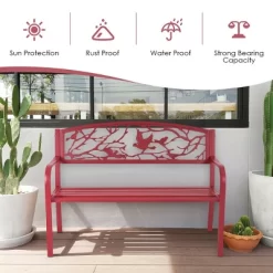 Costway Patio Garden Bench Park Yard Outdoor Furniture Cast Iron Porch Chair Red -Outdoor Garden GUEST 34eeafdf 15b0 4f2b ae74 cf12243ca139