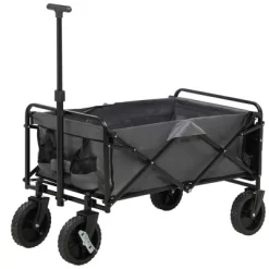 Outsunny Collapsible Wagon, Graden Carts With Wheels, Adjustable Handle, Folding Table And Cup Holders, Dark Gray -Outdoor Garden GUEST 3538daae 529d 4ca8 a508 34b0d89729b0