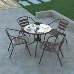 Emma And Oliver 31.5'' Round Glass Top Metal Table With 4 Aluminum Slat Stack Chairs 16 Emma And Oliver 31.5'' Round Glass Top Metal Table With 4 Aluminum Slat Stack Chairs -Outdoor Garden GUEST 357e5d12 2683 4ec0 99e5 2f61f87c5a3e