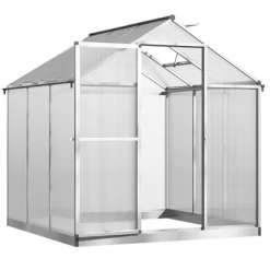Outsunny Walk-In Polycarbonate Greenhouse With Roof Vent For Ventilation & Rain Gutter, Hobby Greenhouse For Winter -Outdoor Garden GUEST 361c5741 b56e 4af1 921a 9510c5b06da6