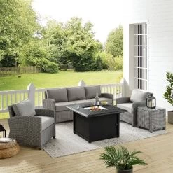 Bradenton 5pc Wicker Sofa Set With Fire Table - Gray - Crosley -Outdoor Garden GUEST 3622b66b cfa6 4fa8 9a9f 039f5bf0f745