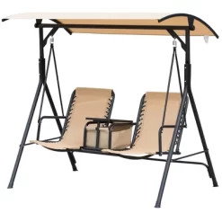Outsunny 2 Person Covered Porch Swing With Pivot Storage Table, Cup Holder, & Adjustable Overhead Canopy -Outdoor Garden GUEST 367e0fab 225e 4a5c 9970 85b7d7fa9bf0