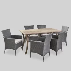 Bennett 7pc Acacia Wood And Wicker Dining Set - Christopher Knight Home