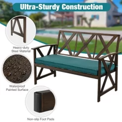 Costway Outdoor Garden Park Bench With Padded Cushion Wood Grain Coated Heavy Duty Frame -Outdoor Garden GUEST 3759a187 ecc1 47f6 981b de94c4a84d78