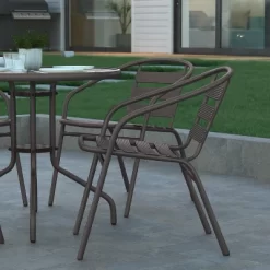 Emma And Oliver 31.5'' Round Glass Top Metal Table With 4 Aluminum Slat Stack Chairs 17 Emma And Oliver 31.5'' Round Glass Top Metal Table With 4 Aluminum Slat Stack Chairs -Outdoor Garden GUEST 377e3534 0f95 417e 9cfe d8b68aa128bd