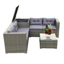 4pc Wicker Patio Seating Set With Cushions - Gray - GODEER -Outdoor Garden GUEST 383165ef 8a46 4743 a96b 7f5ffca7b1a2