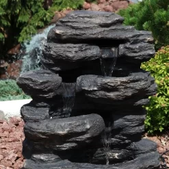 Sunnydaze Decor Sunnydaze 24"H Electric Polystone Rock Falls Waterfall Outdoor Water Fountain With LED Lights -Outdoor Garden GUEST 38530017 3ac6 4c1a bb78 4c02d8a01a5b