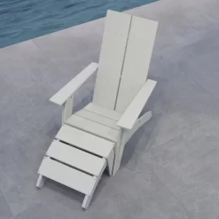 Merrick Lane Modern All-Weather Poly Resin Wood Adirondack Ottoman Foot Rest -Outdoor Garden GUEST 389b9ce0 2544 4335 9a47 a68b1eb584f7