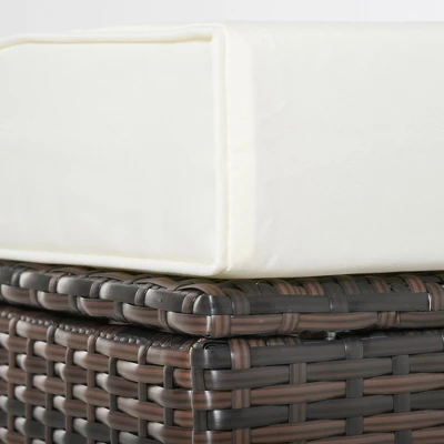 Outsunny 2 Pc 20" Outdoor PE Rattan Wicker Ottoman, Fade-Resistant Patio Footrest With Soft Cushion, Steel Frame, Brown, White 4 Outsunny 2 Pc 20" Outdoor PE Rattan Wicker Ottoman, Fade-Resistant Patio Footrest With Soft Cushion, Steel Frame, Brown, White - Image 4