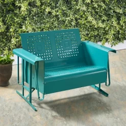 Bates Outdoor Loveseat Glider - Turquoise Gloss - Crosley -Outdoor Garden GUEST 396f743b 0f21 4514 b29f 31cab1037f89