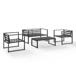 Hamilton Outdoor Metal 4 Piece Conversation Set - Matte Black - Crosley -Outdoor Garden GUEST 39c1dae0 574f 453a 9b94 9279016e9572