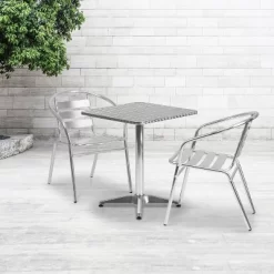 Flash Furniture Lila 23.5'' Square Aluminum Indoor-Outdoor Table Set With 2 Slat Back Chairs