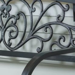 Evergreen Blooming Garden Metal Bench, Black -Outdoor Garden GUEST 3a5a1985 e61e 4db0 86c3 d8179ec22134