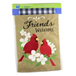 Home & Garden Burlap Cardinal Friends Flag - One Garden Flag 18 Inches - Applique Embroidered - 4321Fm - Polyester - Red