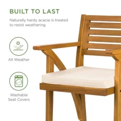 Best Choice Products Set Of 2 Outdoor Acacia Wood Bar Stools Bar Chairs W/ Weather-Resistant Cushions - Teak Finish -Outdoor Garden GUEST 3b0db206 ea09 4237 8dab c86dee305c3a