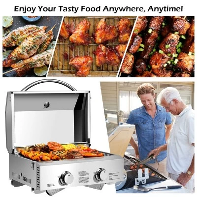 Costway 2 Burner Portable BBQ Table Top Propane Gas Grill Stainless Steel 4 Costway 2 Burner Portable BBQ Table Top Propane Gas Grill Stainless Steel - Image 4