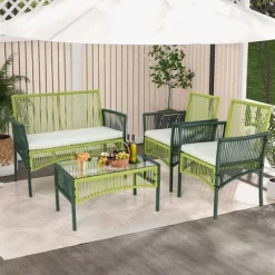 Costway 4PCS/8PCS Patio Round Wicker Conversation Set With Cushions Tempered Glass Side Table -Outdoor Garden GUEST 3b390636 548d 4092 8d0e ee3370e122be
