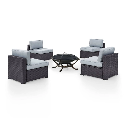 Biscayne 5pc Outdoor Wicker Conversation Set With 4 Armless Chairs & Fire Pit - Mist - Crosley 6 Biscayne 5pc Outdoor Wicker Conversation Set With 4 Armless Chairs & Fire Pit - Mist - Crosley - Image 6