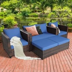 Costway 5PCS Patio Rattan Furniture Set Loveseat Sofa Ottoman Cushioned RedWhite -Outdoor Garden GUEST 3b73687e cc47 432b 91e4 7dedd1a12a4b