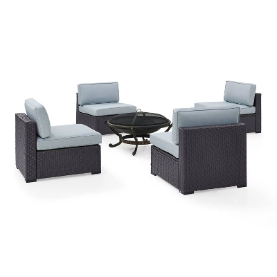 Biscayne 5pc Outdoor Wicker Conversation Set With 4 Armless Chairs & Fire Pit - Mist - Crosley 5 Biscayne 5pc Outdoor Wicker Conversation Set With 4 Armless Chairs & Fire Pit - Mist - Crosley - Image 5