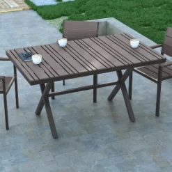 Emma And Oliver 59" X 35.5" Outdoor X-Frame Dining Table With Faux Teak Poly Slat Top And Metal Frame 14 Emma And Oliver 59" X 35.5" Outdoor X-Frame Dining Table With Faux Teak Poly Slat Top And Metal Frame -Outdoor Garden GUEST 3bd6b246 5a3c 4c78 9204 88fb10cc9fd6